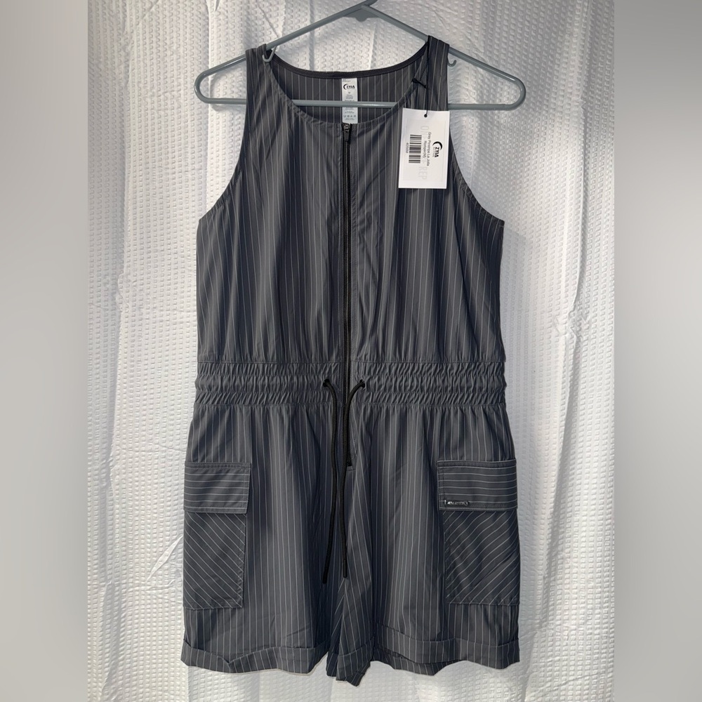 NWT ZYIA Grey Pinstripe La Jolla Romper Size M